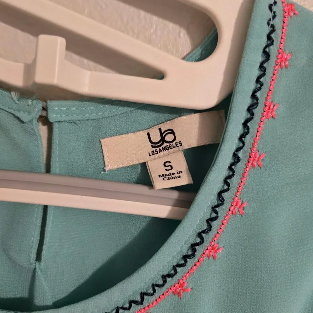 Ya Los Angeles Embroidered Sleeveless Silk Chiffon Pistachio Green Dress S